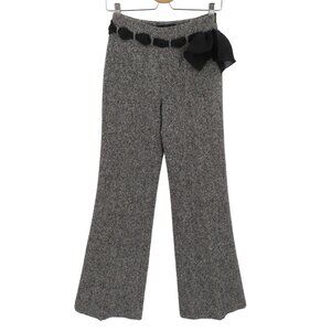 Moda International Womens 0 Black Tweed Wide Leg Pleated Front Pants Bow Belt